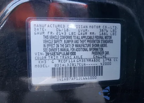 2018 Nissan Sentra S from USA, damaged, VIN 3N1AB7AP1JL661000